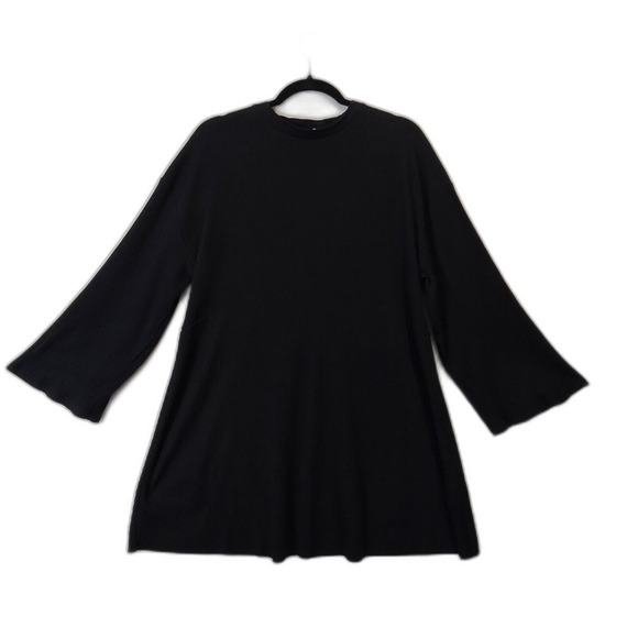 ASOS Ribbed Fit & Flare Dress Black 10 Whimpsy Goth Midi Flowy Soft - Picture 1 of 7